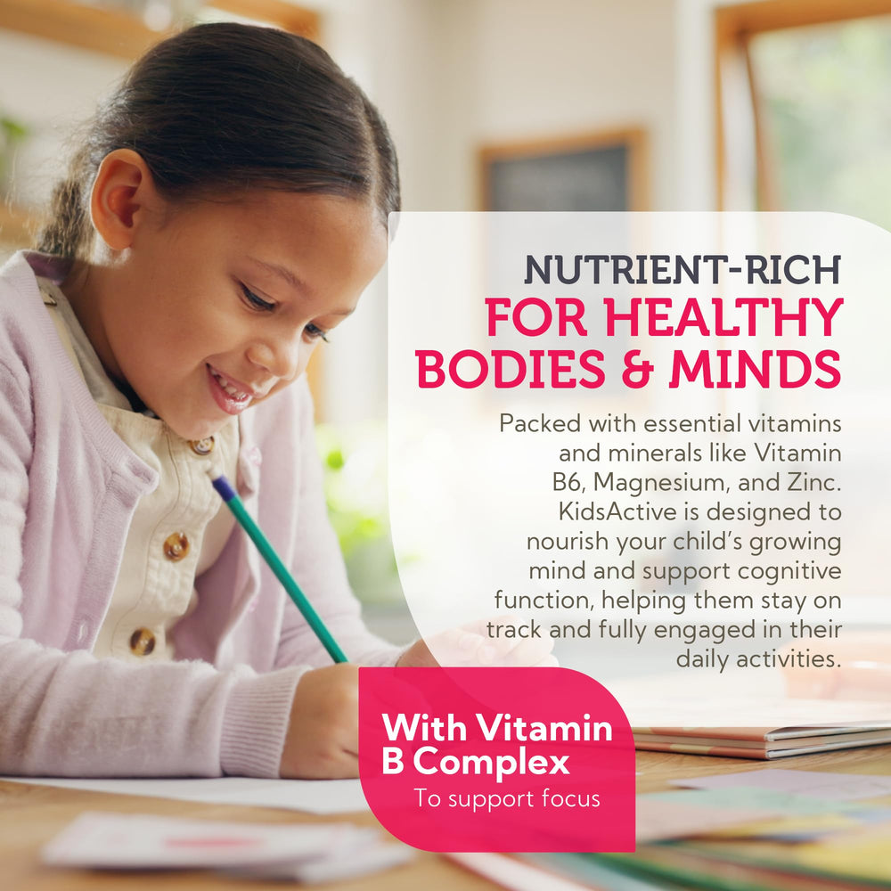 Zahler KidsActive nutrition facts label close-up highlights vitamins.