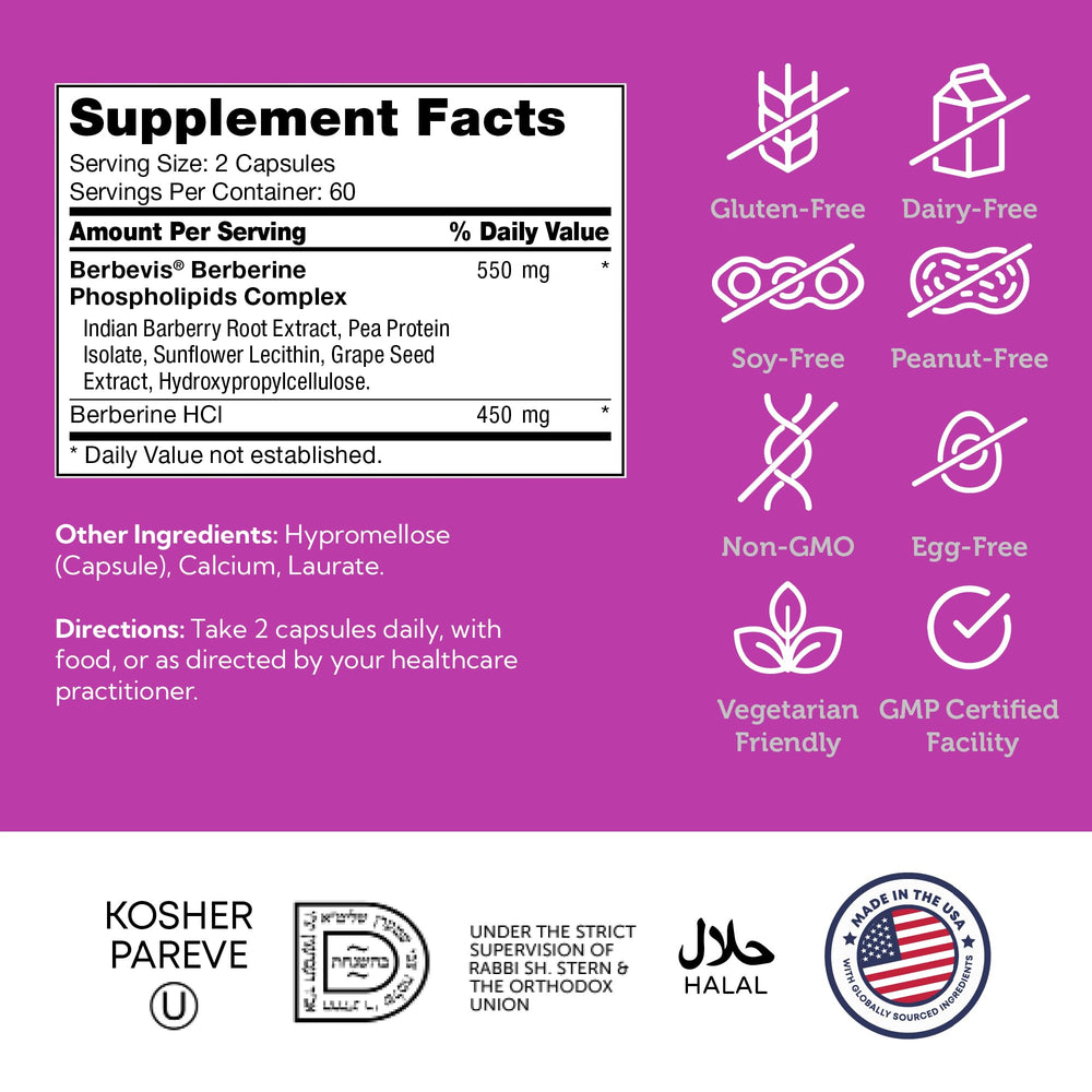 Made in USA GMP facility badge on Zahler Berberine packaging.