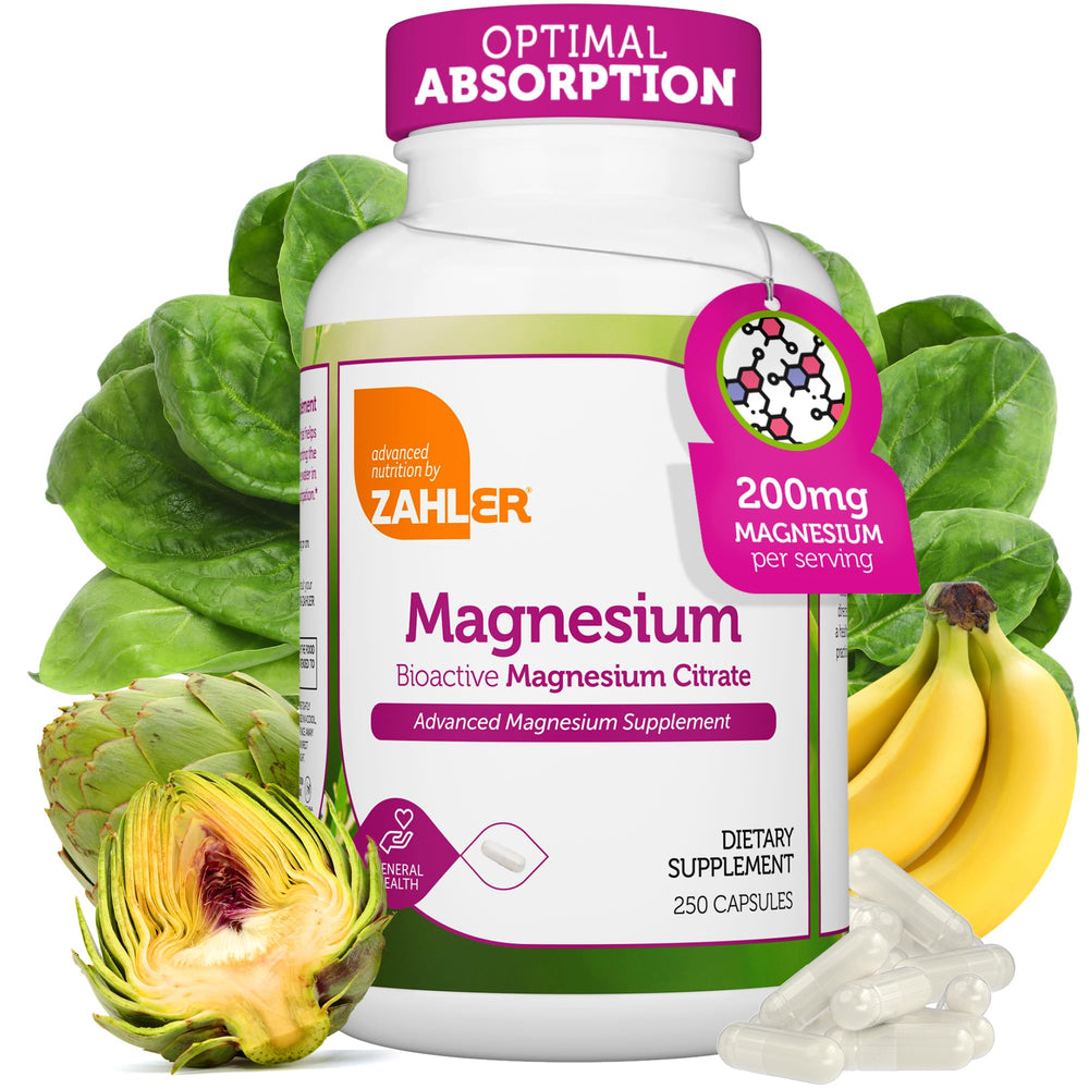 Zahler Magnesium Citrate bottle showing bioactive formula for strong absorption
