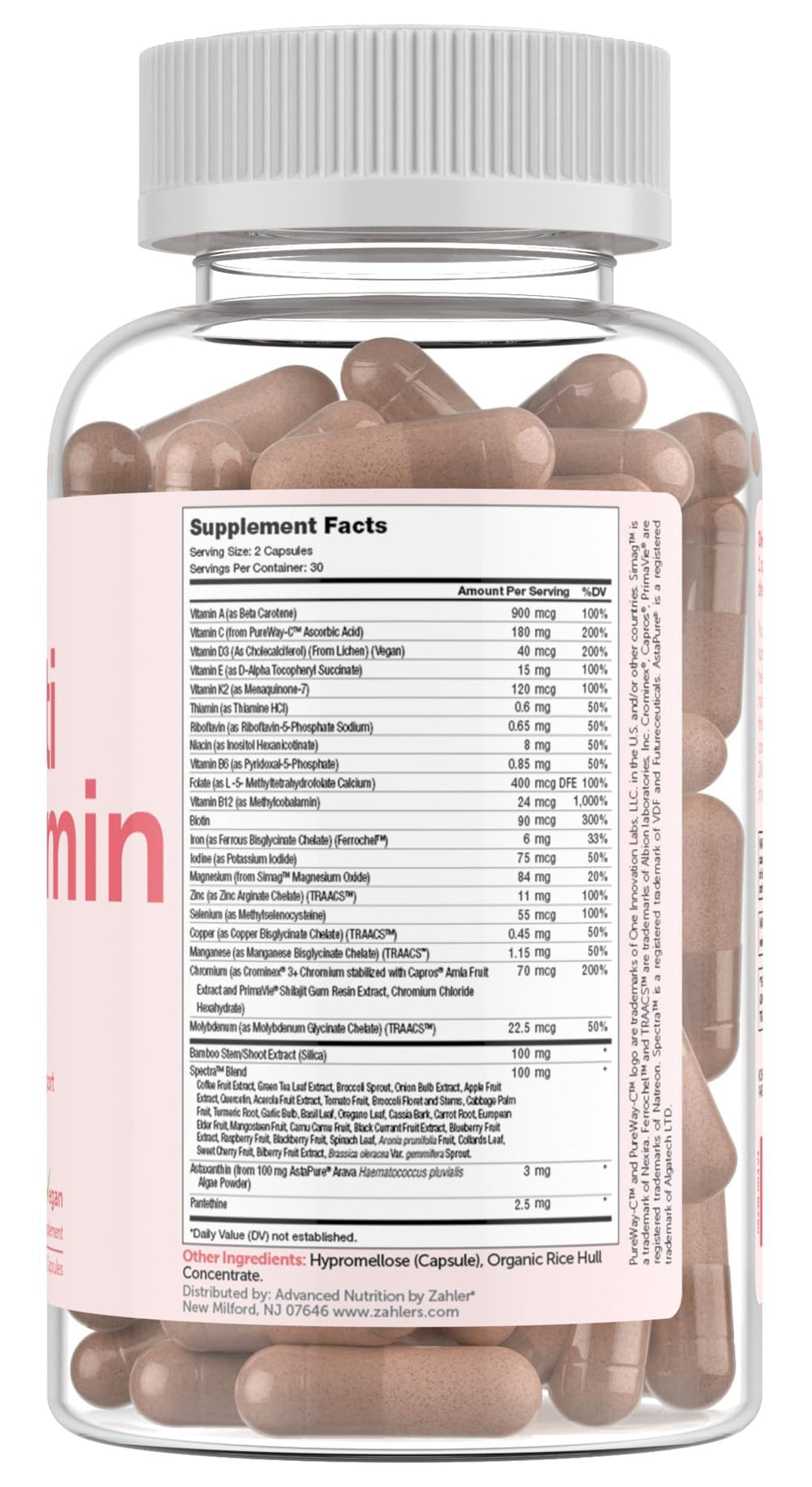 Zahler Multivitamin packaging shows kosher certification and vegan-friendly formulation.