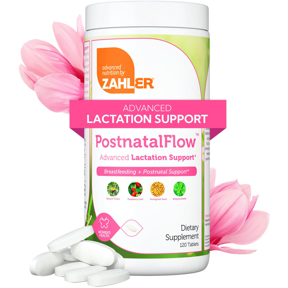 Zahler Postnatal Flow bottle front view showing label for lactation support