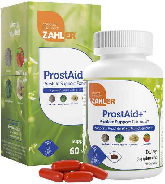 Zahler Prostaid+ bottle front view for daily prostate comfort support