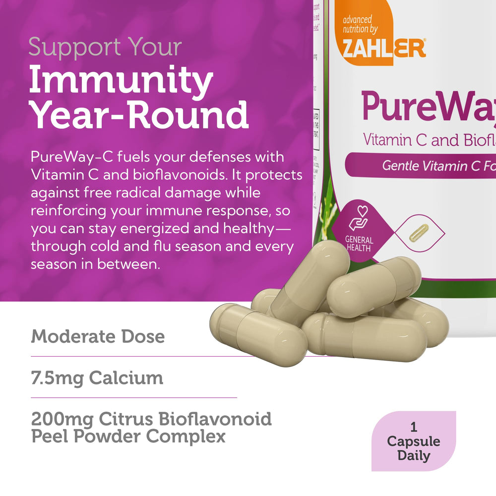 Zahler PureWay-C capsule close-up highlights gentle digestion.