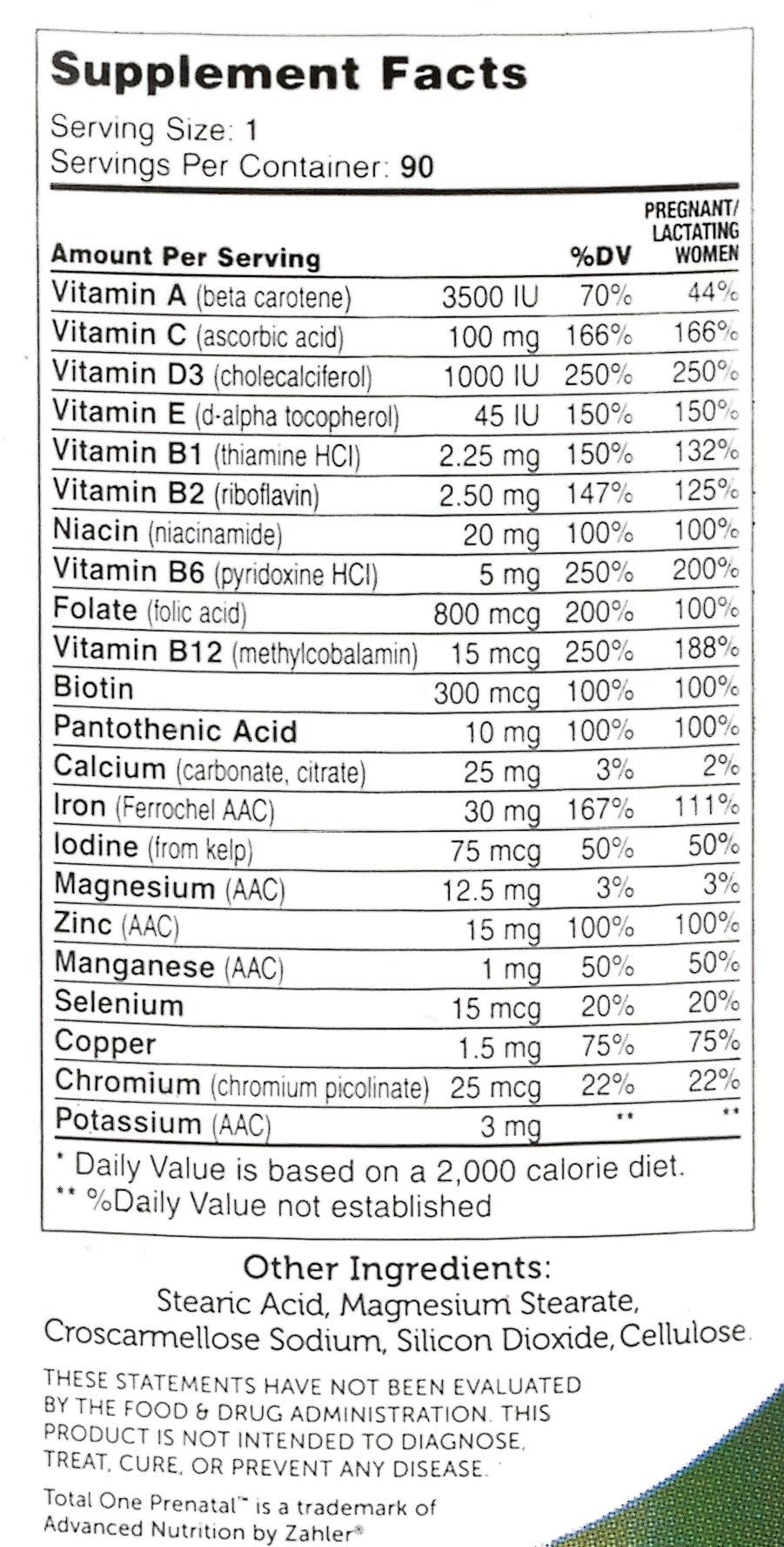 Zahler Total One Prenatal bottle with kosher certification seal to convey trust.