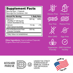 Zahler Vitamin C 500mg ingredients panel with allergen-free notes.