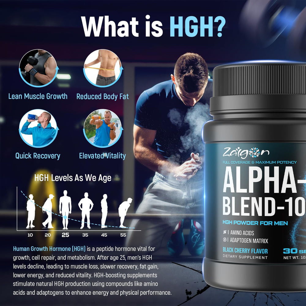 Zaigon HGH powder deep black-blue texture ready to mix with water.