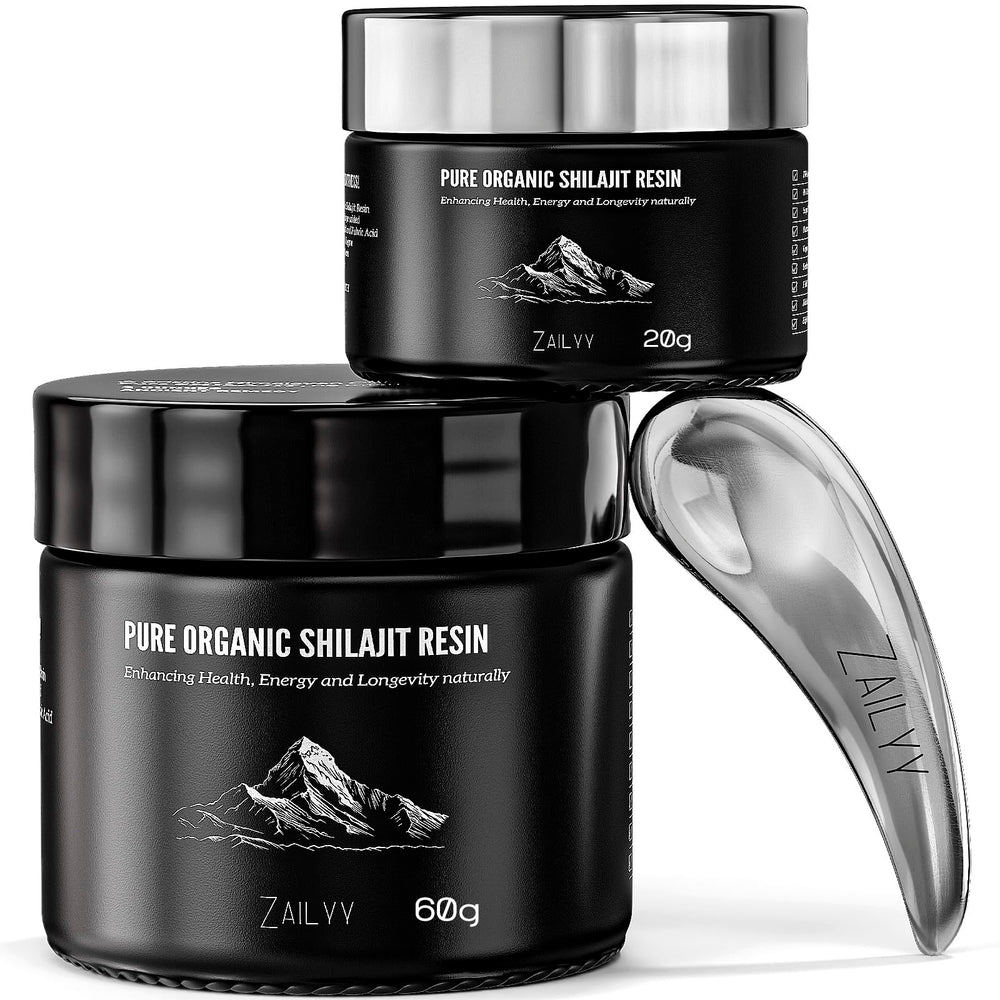 ZAILYY Pure Himalayan Shilajit Resin in jar close-up for natural energy support.