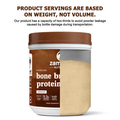 Close-up of amino acids in Zammex bone broth powder information.