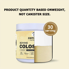 Zammex bovine colostrum powder storage image conveys freshness.