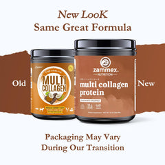 Zammex collagen powder scoop ready to mix into coffee for a smooth boost.