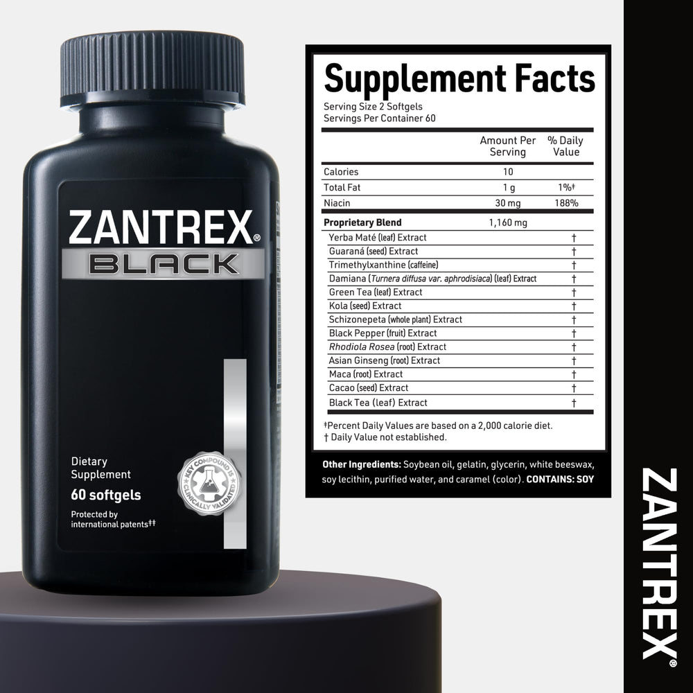 Zantrex Black bottle pour showing daily intake with water