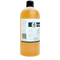 Zatural flaxseed oil storage bottle kept in a cool pantry to preserve freshness.