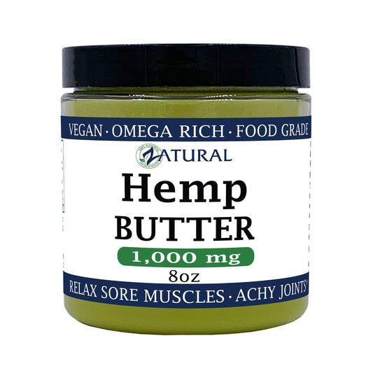 Zatural Hemp Butter jar closeup showcases pure ingredients for nourished, hydrated skin.