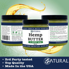 Zatural Hemp Butter natural ingredients banner reinforces safe, versatile body care.