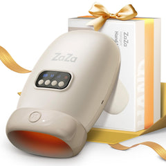 Zaza Hand Massager front view in beige showing heat and compression features.