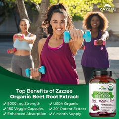 Zazzee Beet Root quick-release capsules on label for daily use convenience