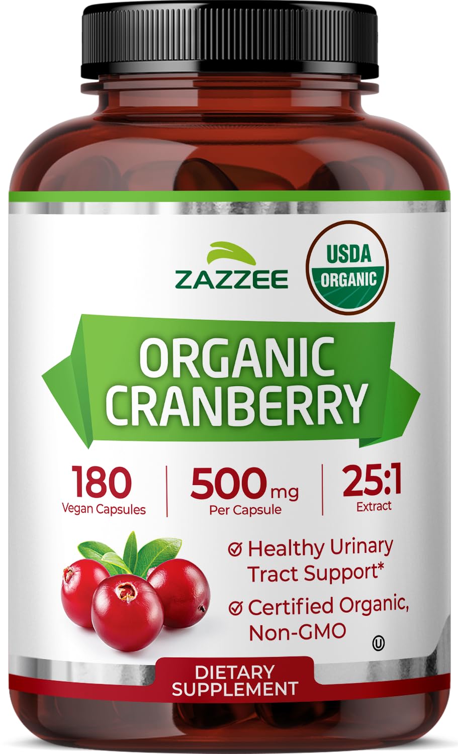 Zazzee Cranberry 25 Extract bottle for daily organic wellness and high potency