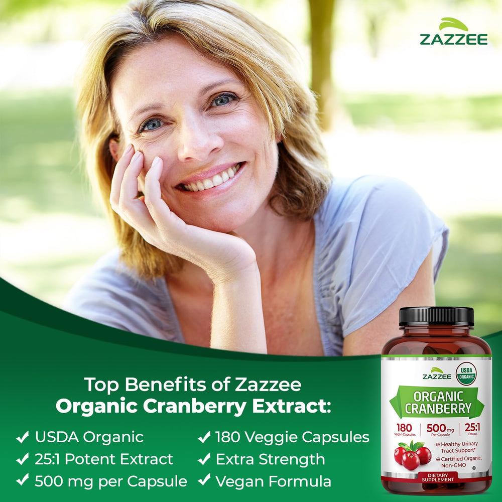 Zazzee Cranberry 25 Extract organic certification seal signals trusted source