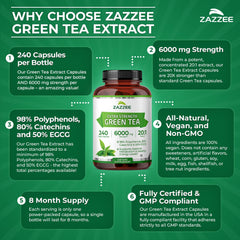 Zazzee Green Tea Extract vegan kosher capsules on shelf