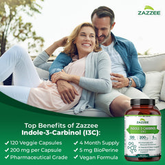Zazzee i3c bottle label detail emphasizing BioPerine inclusion for absorption