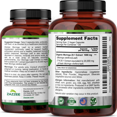 Zazzee Moringa capsule close-up; smooth swallow for practical daily use.