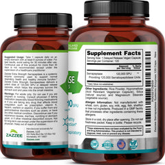 Zazzee serrapeptase bottle label with clean sustainable cues.