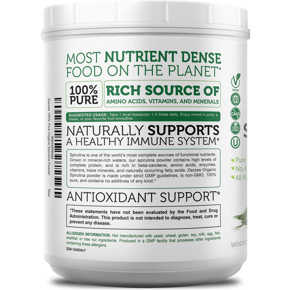 Zazzee spirulina powder Non-GMO product.