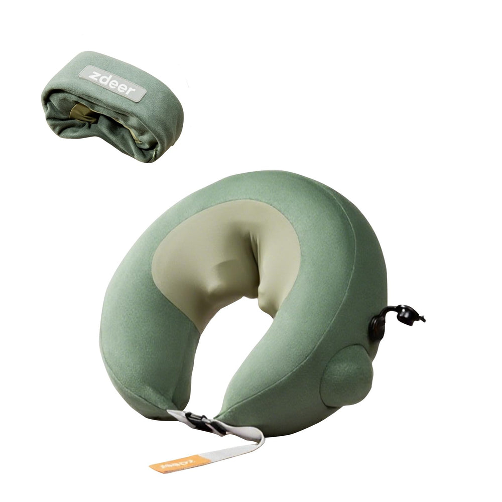 ZDEER inflatable neck massager in use with adjustable neck support