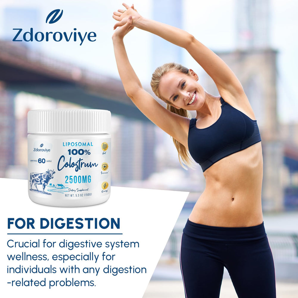 Zdoroviye colostrum powder pouring action suggests easy mixing.