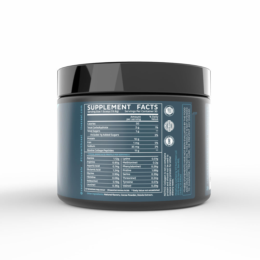 Zeal Naturals collagen glow in hair, skin, nails formula for daily vitality.