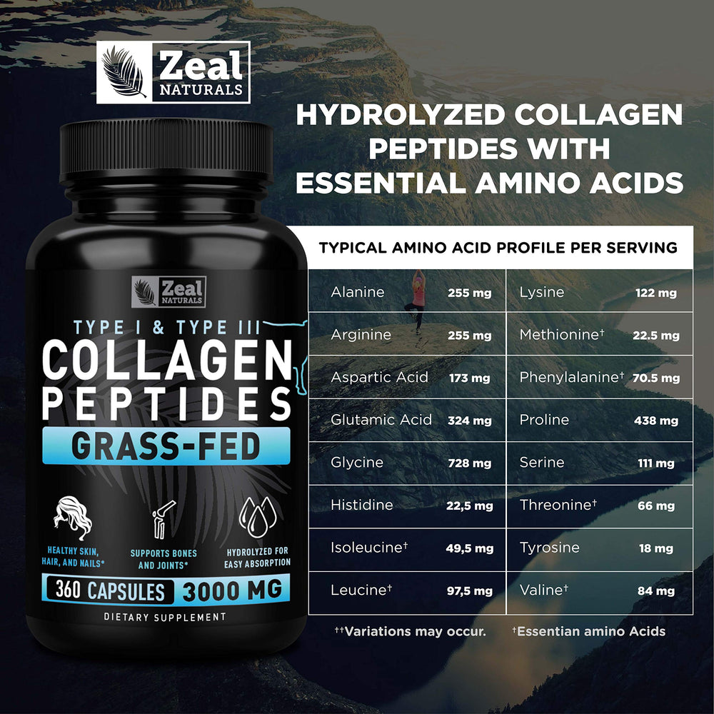 Zeal Naturals Collagen Peptides bottle on kitchen counter for daily wellness routine