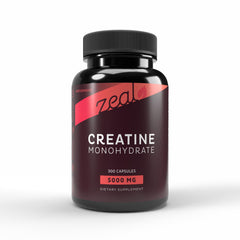 Zeal Naturals Creatine Monohydrate unflavored bottle for easy mixing with beverages.