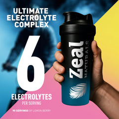 Zeal bottle close-up highlighting BCAAs and B-vitamins for recovery support.