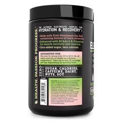 Zeal Naturals Electrolyte Powder label close-up highlights minerals supporting electrolyte balance.