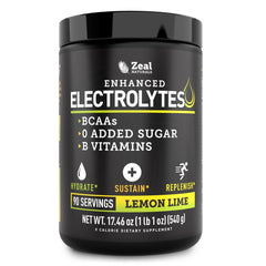 Zeal Naturals electrolyte powder Lemon Lime tub front for hydration