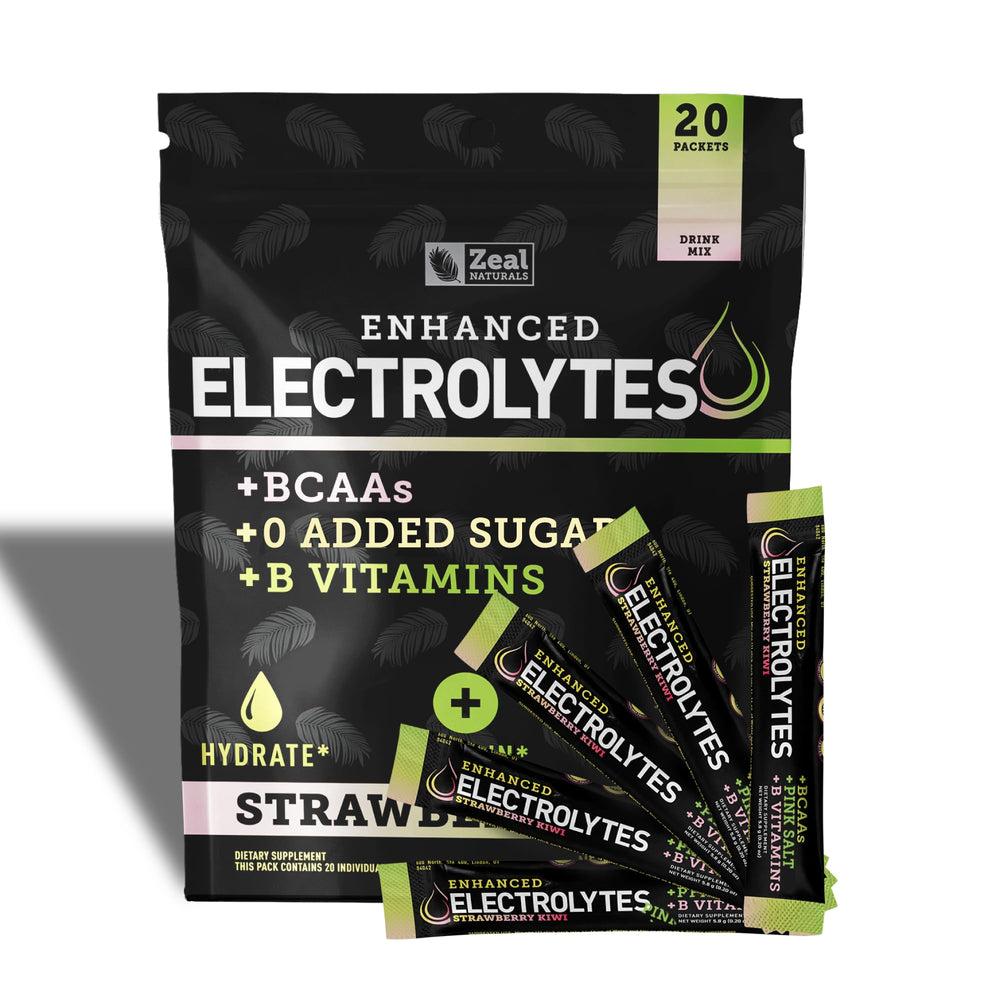Zeal Naturals Enhanced Electrolyte Stick front packaging shows zero sugar hydration option