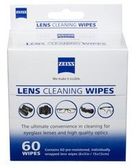 ZEISS pre-moistened lens cleaning wipes safely clean glasses and optics while protecting anti-reflective coatings.
