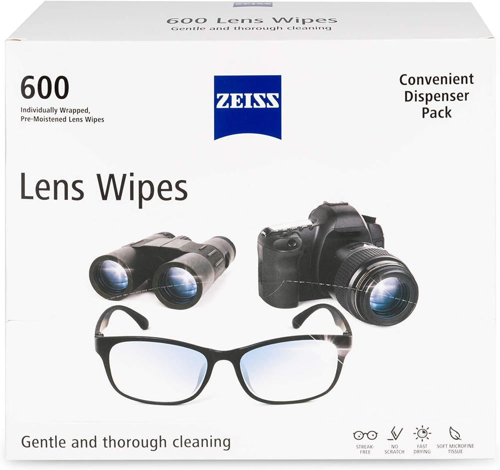 ZEISS Pre-Moistened Lens Wipes 600-count pack for gentle, streak-free cleaning of glasses