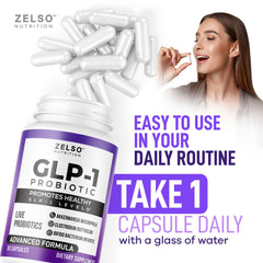 ZELSO GLP-1 probiotic label closeup highlights vegetarian capsules