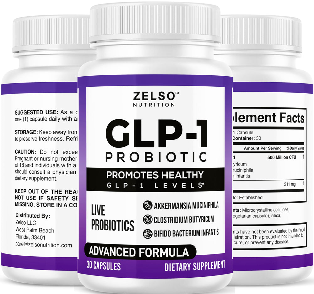 ZELSO GLP-1 probiotic three-pack packaging on shelf indicates value and routine use
