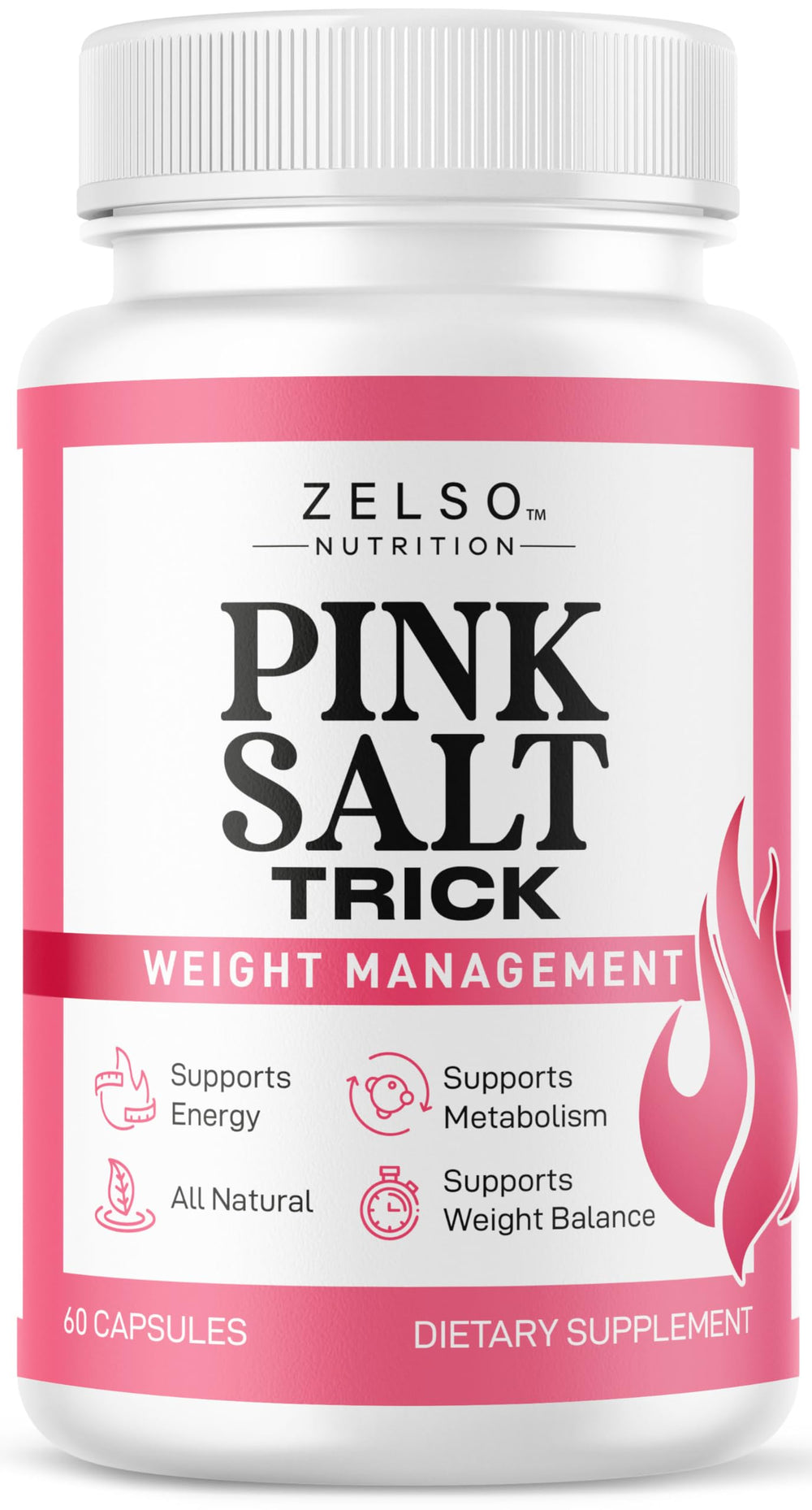 ZELSO Pink Salt Trick bottle on the counter for daily wellness support.
