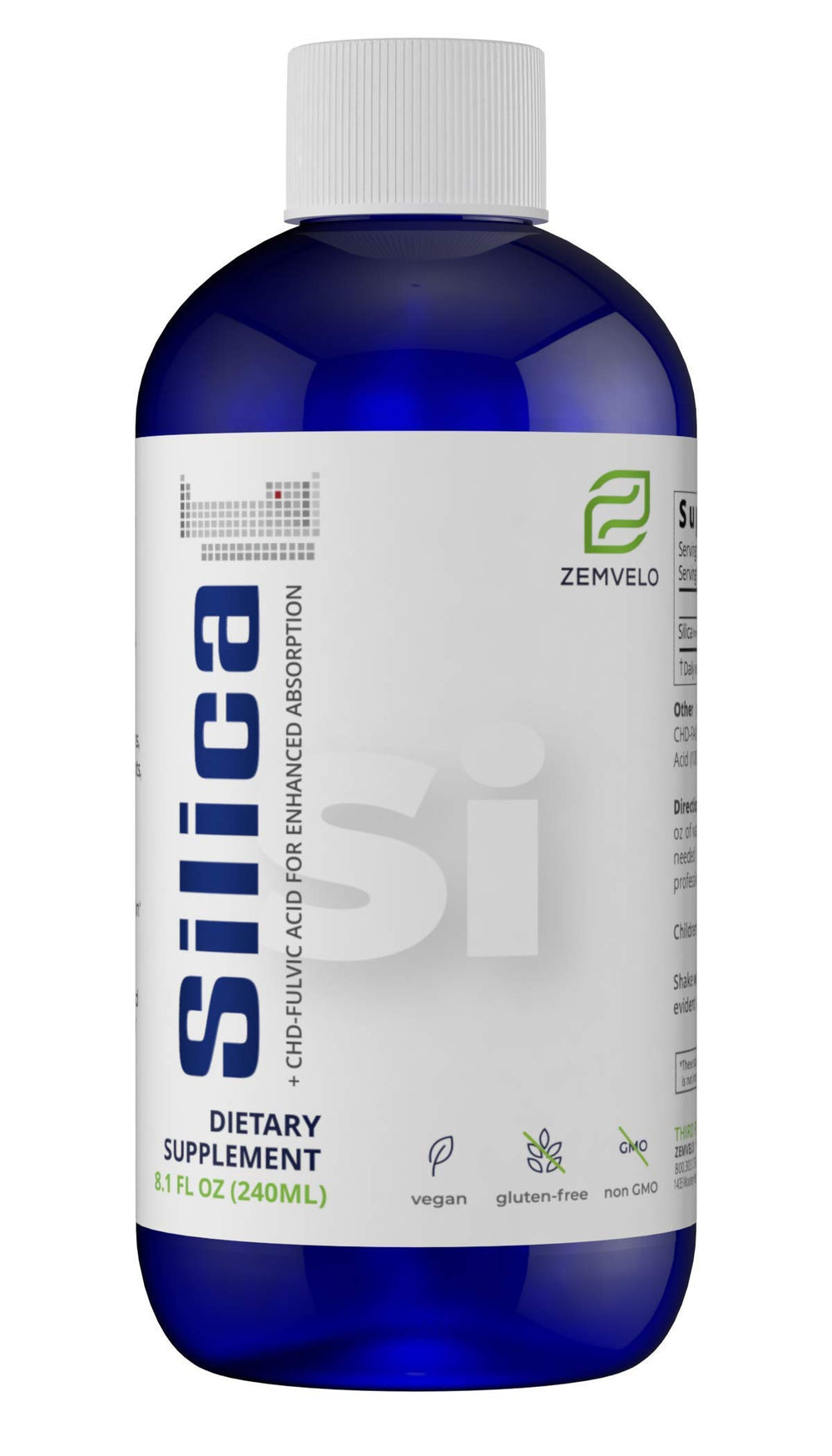 Zemvelo Liquid Ionic Silica bottle for daily hair, skin and nails support.