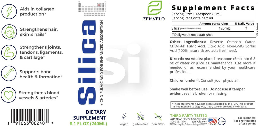 Zemvelo Liquid Ionic Silica pour shot shows easy consumption and quick absorption.