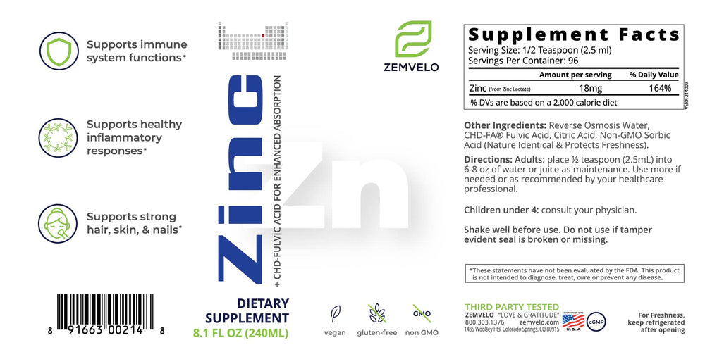 Zemvelo zinc liquid dropper ready for daily wellness routine