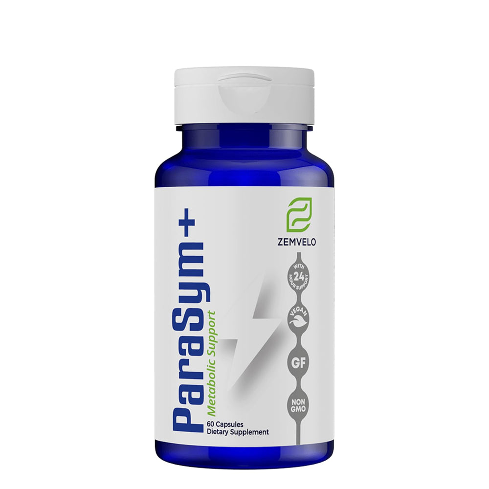 Zemvelo ParaSym+ bottle highlights daily metabolic support for balanced routines.