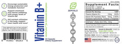 Zemvelo Vitamin B+ label close-up highlighting a supplement that supports energy pathways.