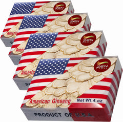 Zen Ginseng Wisconsin slices in four-box packaging for daily energy support