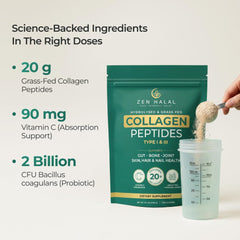 ZEN HALAL collagen powder scoop captured for simple daily dose.