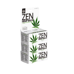 ZEN Hemp Balm in a glass container demonstrating fast absorption for sore muscles