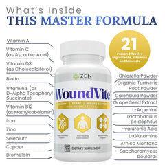 Close-up of Zen Nutrients WoundVite ingredient blend with vitamins.